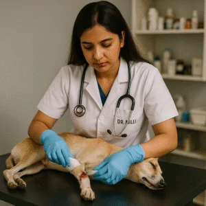Vet treating injured animals